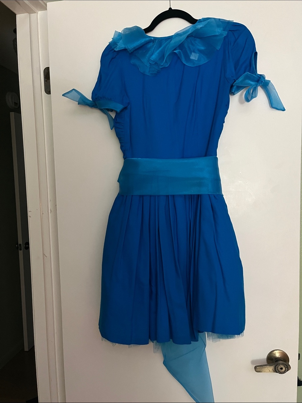 Blue Ruffled Party Dress with Sash - Picture 2 of 4